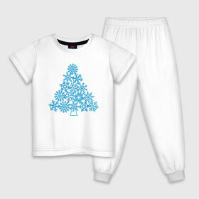 Детская пижама хлопок с принтом Новогодняя елка из снежинок , 100% хлопок |  брюки и футболка прямого кроя, без карманов, на брюках мягкая резинка на поясе и по низу штанин
 | 
