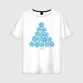 Женская футболка хлопок Oversize с принтом Новогодняя елка из снежинок , 100% хлопок | свободный крой, круглый ворот, спущенный рукав, длина до линии бедер
 | 