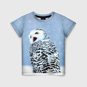 Детская футболка 3D с принтом Зимняя птица , 100% гипоаллергенный полиэфир | прямой крой, круглый вырез горловины, длина до линии бедер, чуть спущенное плечо, ткань немного тянется | Тематика изображения на принте: животные | звери | зима | зимний | зимняя | лес | природа | птица | сова
