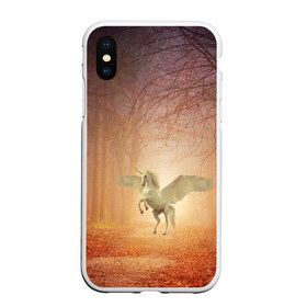 Чехол для iPhone XS Max матовый с принтом Единорог , Силикон | Область печати: задняя сторона чехла, без боковых панелей | единорог | единороги | животное | животные | кони | конь | крылья | крыльями | лес | лесной | лесные | лошади | лошадь | осенний | осень | пигас | пигасы