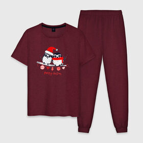Мужская пижама хлопок с принтом Merry Christmas , 100% хлопок | брюки и футболка прямого кроя, без карманов, на брюках мягкая резинка на поясе и по низу штанин
 | 