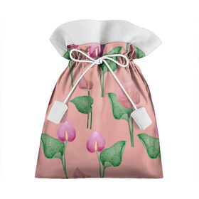 Подарочный 3D мешок с принтом Антуриумы на светлом фоне , 100% полиэстер | Размер: 29*39 см | антуриумы | весна | лето | листья | паттерн | природа | растения | романтика | узор | цветы