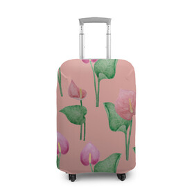 Чехол для чемодана 3D с принтом Антуриумы на светлом фоне , 86% полиэфир, 14% спандекс | двустороннее нанесение принта, прорези для ручек и колес | антуриумы | весна | лето | листья | паттерн | природа | растения | романтика | узор | цветы