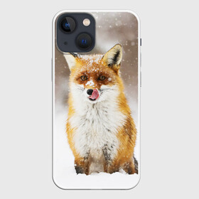 Чехол для iPhone 13 mini с принтом Лиса ,  |  | animal | fox | foxy | snow | winter | животное | животные | звери | зверь | зима | лиса | лисица | мороз | рыжая | снег | снежинка