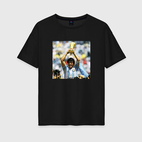 Женская футболка хлопок Oversize с принтом Диего Марадона , 100% хлопок | свободный крой, круглый ворот, спущенный рукав, длина до линии бедер
 | diego | maradona | maradonna | napoli | бога | диего | марадона | марадонна | наполи | ретро | рука | форма | футбол