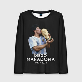 Женский лонгслив 3D с принтом Diego Maradona , 100% полиэстер | длинные рукава, круглый вырез горловины, полуприлегающий силуэт | 10 | 1960 | 2020 | argentina | barcelona | diego | football | legend | leo | lionel | maradona | messi | retro | rip | soccer | аргентина | барселона | бога | диего | легенда | лионель | марадона | месси | мяч | ретро | рука | форма | футбол