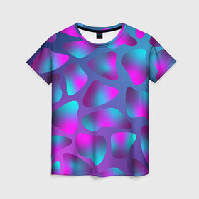 Женская футболка 3D с принтом Неоновые капли , 100% полиэфир ( синтетическое хлопкоподобное полотно) | прямой крой, круглый вырез горловины, длина до линии бедер | neon | newschool | purple | rap | абстракция | бензин | капли | кислотный | неон | разводы | розовый | фиолетовый