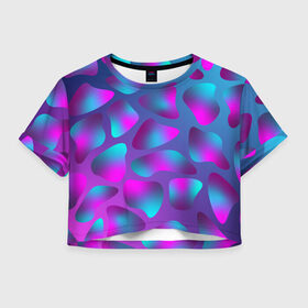 Женская футболка Crop-top 3D с принтом Неоновые капли , 100% полиэстер | круглая горловина, длина футболки до линии талии, рукава с отворотами | neon | newschool | purple | rap | абстракция | бензин | капли | кислотный | неон | разводы | розовый | фиолетовый