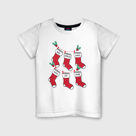 Детская футболка хлопок с принтом Друзья новогодние носки , 100% хлопок | круглый вырез горловины, полуприлегающий силуэт, длина до линии бедер | chandler | christmas | friends | joey | logo | monika | phoebe | rachel | ross | vdkarsve | xmas | друзья | логотип | новый год | сериал