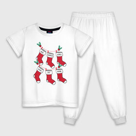 Детская пижама хлопок с принтом Друзья новогодние носки , 100% хлопок |  брюки и футболка прямого кроя, без карманов, на брюках мягкая резинка на поясе и по низу штанин
 | chandler | christmas | friends | joey | logo | monika | phoebe | rachel | ross | vdkarsve | xmas | друзья | логотип | новый год | сериал