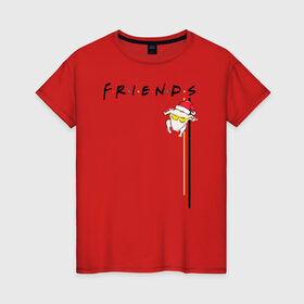 Женская футболка хлопок с принтом Friends. Подарки и снег , 100% хлопок | прямой крой, круглый вырез горловины, длина до линии бедер, слегка спущенное плечо | christmas | friends | vdkarsve | xmas | друзья | новый год | сериал