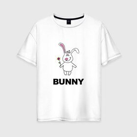 Женская футболка хлопок Oversize с принтом Милый зайка , 100% хлопок | свободный крой, круглый ворот, спущенный рукав, длина до линии бедер
 | арт | животные | зайцы | зайчики | кролик с цветочком | милые зайки | рисунок