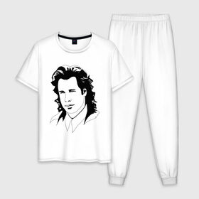 Мужская пижама хлопок с принтом Джон Траволта , 100% хлопок | брюки и футболка прямого кроя, без карманов, на брюках мягкая резинка на поясе и по низу штанин
 | john travolta | актер | кино | портрет