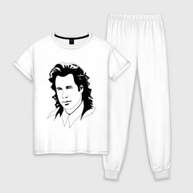 Женская пижама хлопок с принтом Джон Траволта , 100% хлопок | брюки и футболка прямого кроя, без карманов, на брюках мягкая резинка на поясе и по низу штанин | john travolta | актер | кино | портрет