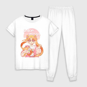 Женская пижама хлопок с принтом Sailor Moon Coffee , 100% хлопок | брюки и футболка прямого кроя, без карманов, на брюках мягкая резинка на поясе и по низу штанин | anime | animegirl | cute | kavai | kavaii | madara | manga | sailor | sailorchibimoon | sailorjupiter | sailormars | sailormercury | sailormoon | sailormooncrystal | sailorvenus | usagi | usagitsukino | аниме | анимесейлормун | каваи | сейлормун