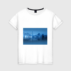Женская футболка хлопок с принтом New York , 100% хлопок | прямой крой, круглый вырез горловины, длина до линии бедер, слегка спущенное плечо | new york | архитектура | здания | мост | сша
