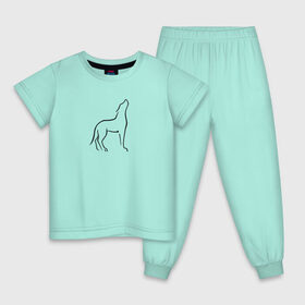 Детская пижама хлопок с принтом Воющий волк , 100% хлопок |  брюки и футболка прямого кроя, без карманов, на брюках мягкая резинка на поясе и по низу штанин
 | воет | вой | волк | животное | зверь | линейный | минимализм | собака