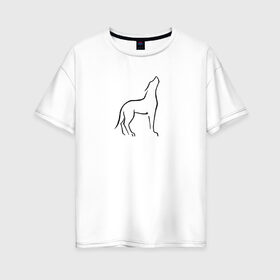 Женская футболка хлопок Oversize с принтом Воющий волк , 100% хлопок | свободный крой, круглый ворот, спущенный рукав, длина до линии бедер
 | воет | вой | волк | животное | зверь | линейный | минимализм | собака