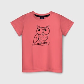 Детская футболка хлопок с принтом Забавная сова , 100% хлопок | круглый вырез горловины, полуприлегающий силуэт, длина до линии бедер | животное | линейный | милый | минималистичный | ночной | птенец | птица | смешной | сова | филин