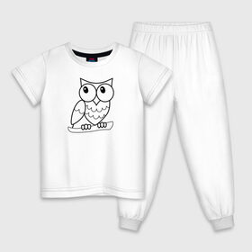 Детская пижама хлопок с принтом Забавная сова , 100% хлопок |  брюки и футболка прямого кроя, без карманов, на брюках мягкая резинка на поясе и по низу штанин
 | животное | линейный | милый | минималистичный | ночной | птенец | птица | смешной | сова | филин