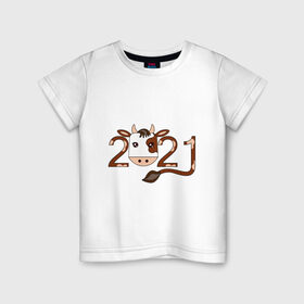 Детская футболка хлопок с принтом Бык 2021 , 100% хлопок | круглый вырез горловины, полуприлегающий силуэт, длина до линии бедер | 2021 | бык | год быка | гороскоп | дата | животное | китайский | новый год | праздничный | символ