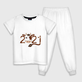Детская пижама хлопок с принтом Бык 2021 , 100% хлопок |  брюки и футболка прямого кроя, без карманов, на брюках мягкая резинка на поясе и по низу штанин
 | 2021 | бык | год быка | гороскоп | дата | животное | китайский | новый год | праздничный | символ