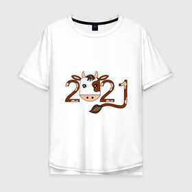 Мужская футболка хлопок Oversize с принтом Бык 2021 , 100% хлопок | свободный крой, круглый ворот, “спинка” длиннее передней части | 2021 | бык | год быка | гороскоп | дата | животное | китайский | новый год | праздничный | символ