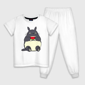 Детская пижама хлопок с принтом Тоторо и арбуз , 100% хлопок |  брюки и футболка прямого кроя, без карманов, на брюках мягкая резинка на поясе и по низу штанин
 | 