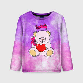 Детский лонгслив 3D с принтом Lovely bear , 100% полиэстер | длинные рукава, круглый вырез горловины, полуприлегающий силуэт
 | bear | love is | teddy | богиня | валентина | влюбленный | девушке | дочь | жена | игрушка | лучшая | любимая | люблю | мама | марта | медведь | медведь с сердцем | медвежата | мишка тедди | плюшевые | подарок