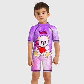 Детский купальный костюм 3D с принтом Lovely bear , Полиэстер 85%, Спандекс 15% | застежка на молнии на спине | bear | love is | teddy | богиня | валентина | влюбленный | девушке | дочь | жена | игрушка | лучшая | любимая | люблю | мама | марта | медведь | медведь с сердцем | медвежата | мишка тедди | плюшевые | подарок