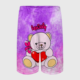 Детские спортивные шорты 3D с принтом Lovely bear ,  100% полиэстер
 | пояс оформлен широкой мягкой резинкой, ткань тянется
 | bear | love is | teddy | богиня | валентина | влюбленный | девушке | дочь | жена | игрушка | лучшая | любимая | люблю | мама | марта | медведь | медведь с сердцем | медвежата | мишка тедди | плюшевые | подарок