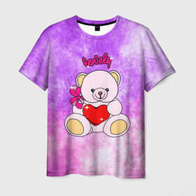 Мужская футболка 3D с принтом Lovely bear , 100% полиэфир | прямой крой, круглый вырез горловины, длина до линии бедер | bear | love is | teddy | богиня | валентина | влюбленный | девушке | дочь | жена | игрушка | лучшая | любимая | люблю | мама | марта | медведь | медведь с сердцем | медвежата | мишка тедди | плюшевые | подарок