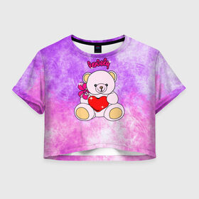 Женская футболка Crop-top 3D с принтом Lovely bear , 100% полиэстер | круглая горловина, длина футболки до линии талии, рукава с отворотами | bear | love is | teddy | богиня | валентина | влюбленный | девушке | дочь | жена | игрушка | лучшая | любимая | люблю | мама | марта | медведь | медведь с сердцем | медвежата | мишка тедди | плюшевые | подарок