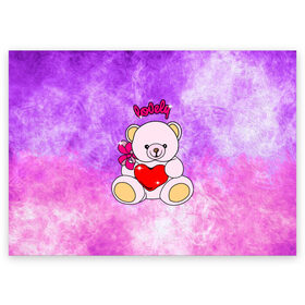 Поздравительная открытка с принтом Lovely bear , 100% бумага | плотность бумаги 280 г/м2, матовая, на обратной стороне линовка и место для марки
 | bear | love is | teddy | богиня | валентина | влюбленный | девушке | дочь | жена | игрушка | лучшая | любимая | люблю | мама | марта | медведь | медведь с сердцем | медвежата | мишка тедди | плюшевые | подарок
