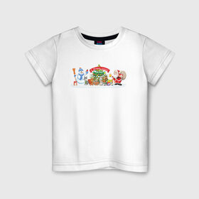 Детская футболка хлопок с принтом Новогодняя сказка , 100% хлопок | круглый вырез горловины, полуприлегающий силуэт, длина до линии бедер | 