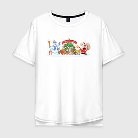 Мужская футболка хлопок Oversize с принтом Новогодняя сказка , 100% хлопок | свободный крой, круглый ворот, “спинка” длиннее передней части | Тематика изображения на принте: 