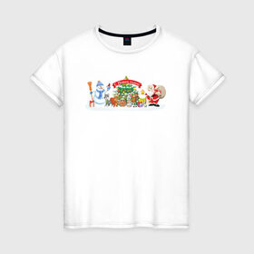 Женская футболка хлопок с принтом Новогодняя сказка , 100% хлопок | прямой крой, круглый вырез горловины, длина до линии бедер, слегка спущенное плечо | 