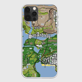 Чехол для iPhone 12 Pro с принтом GTA San Andreas map , силикон | область печати: задняя сторона чехла, без боковых панелей | game | grand theft auto | gta san andreas | гта сан андреас | игра | карта | самп