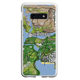 Чехол для Samsung S10E с принтом GTA San Andreas map , Силикон | Область печати: задняя сторона чехла, без боковых панелей | game | grand theft auto | gta san andreas | гта сан андреас | игра | карта | самп