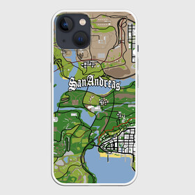Чехол для iPhone 13 с принтом GTA San Andreas map ,  |  | game | grand theft auto | gta san andreas | гта сан андреас | игра | карта | самп