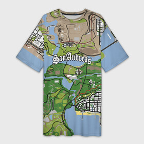 Платье-футболка 3D с принтом GTA San Andreas map ,  |  | game | grand theft auto | gta san andreas | гта сан андреас | игра | карта | самп