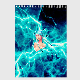 Скетчбук с принтом Electro-Girl , 100% бумага
 | 48 листов, плотность листов — 100 г/м2, плотность картонной обложки — 250 г/м2. Листы скреплены сверху удобной пружинной спиралью | Тематика изображения на принте: blue | cat | electro | girl | молния девочка | суперспособность | электричество | электро