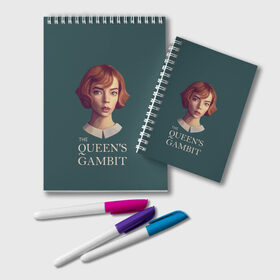 Блокнот с принтом The Queens Gambit , 100% бумага | 48 листов, плотность листов — 60 г/м2, плотность картонной обложки — 250 г/м2. Листы скреплены удобной пружинной спиралью. Цвет линий — светло-серый
 | Тематика изображения на принте: netflix | the queens gambit | королева | нетфликс | сериалы | ход королевы | шахматы