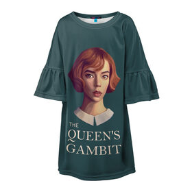 Детское платье 3D с принтом The Queens Gambit , 100% полиэстер | прямой силуэт, чуть расширенный к низу. Круглая горловина, на рукавах — воланы | netflix | the queens gambit | королева | нетфликс | сериалы | ход королевы | шахматы