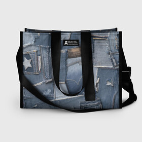Сумка-шоппер 3D с принтом Jeans life , 100% полиэстер | застегивается на металлическую кнопку; внутренний карман застегивается на молнию. Стенки укреплены специальным мягким материалом, чтобы защитить содержимое от несильных ударов
 | Тематика изображения на принте: cool | fashion | hype | jeans | texture | vanguard | авангард | круто | мода | текстура | хайп