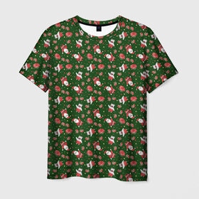 Мужская футболка 3D с принтом Рождественский фон , 100% полиэфир | прямой крой, круглый вырез горловины, длина до линии бедер | 