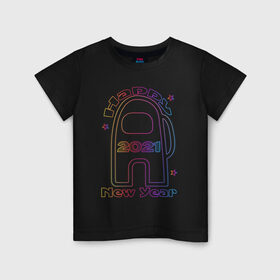 Детская футболка хлопок с принтом Among Us 2021 Neon | Новый год , 100% хлопок | круглый вырез горловины, полуприлегающий силуэт, длина до линии бедер | 