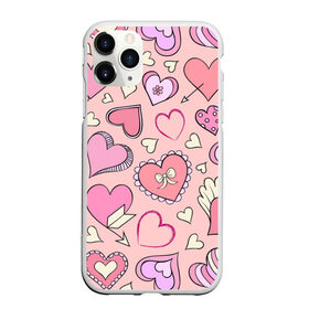 Чехол для iPhone 11 Pro Max матовый с принтом Розовые сердечки , Силикон |  | для девочек | любимой | любовь | розовое | романтика | сердечки | сердечко | сердце