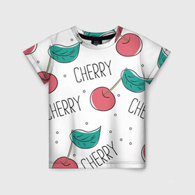 Детская футболка 3D с принтом Вишенки Cherry , 100% гипоаллергенный полиэфир | прямой крой, круглый вырез горловины, длина до линии бедер, чуть спущенное плечо, ткань немного тянется | Тематика изображения на принте: cherry | белый | вишня | красный | лето | надпись | сад | черенок | черешня | ягода
