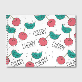 Альбом для рисования с принтом Вишенки Cherry , 100% бумага
 | матовая бумага, плотность 200 мг. | cherry | белый | вишня | красный | лето | надпись | сад | черенок | черешня | ягода
